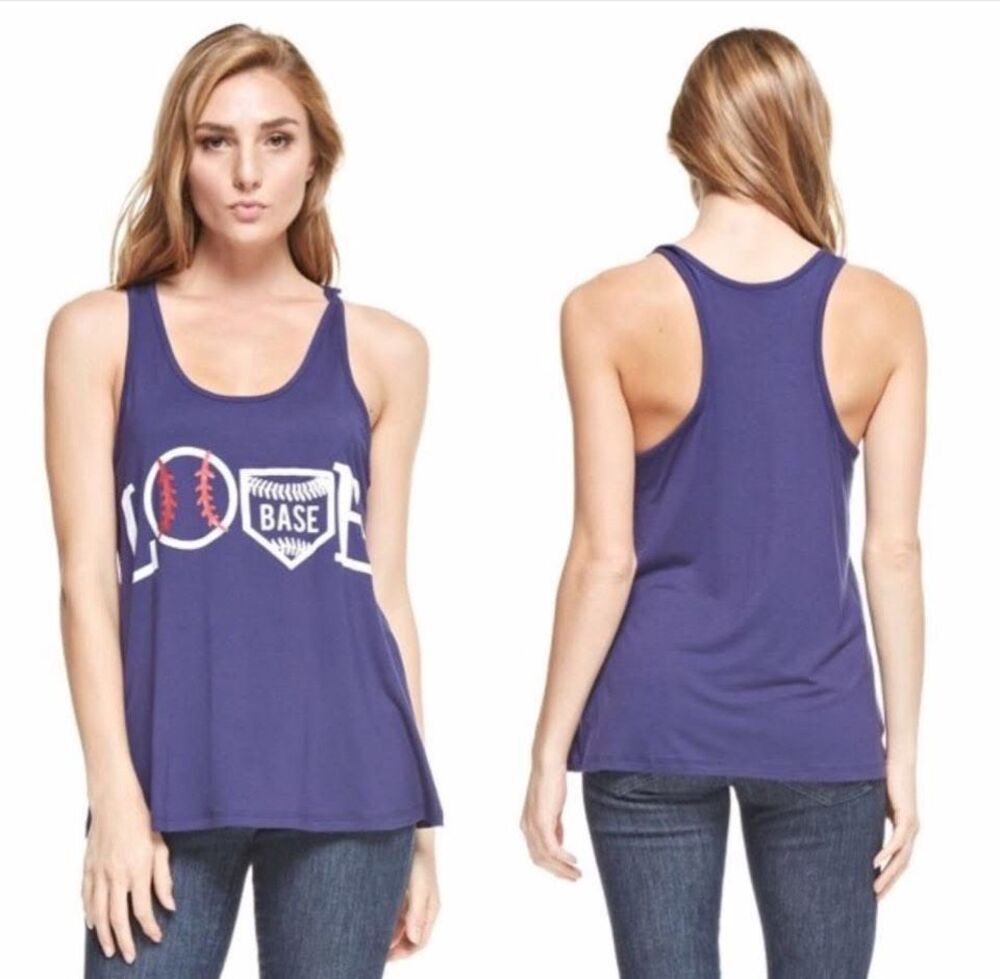Pomelo Love Baseball graphic racerback blue tank - XL